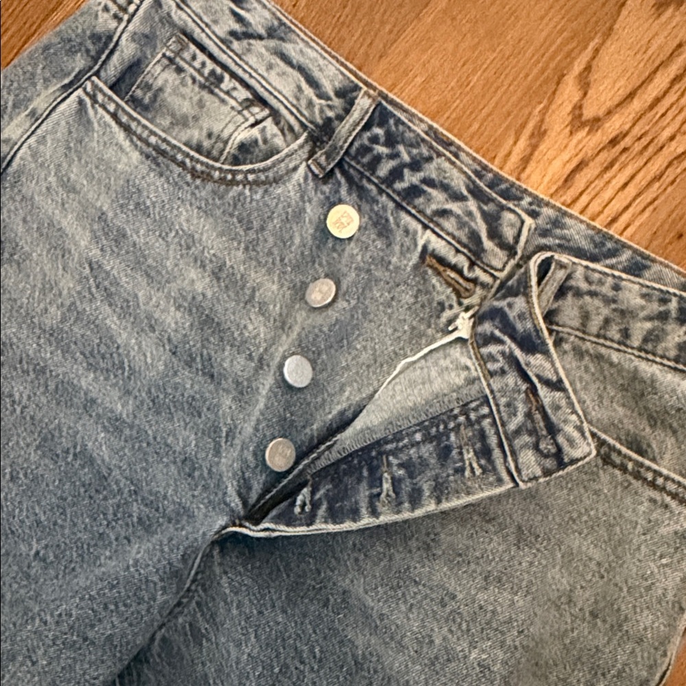 12th Tribe Light Blue Wash Asymmetrical Cross-OverDenim Jeans - Picture 3 of 7